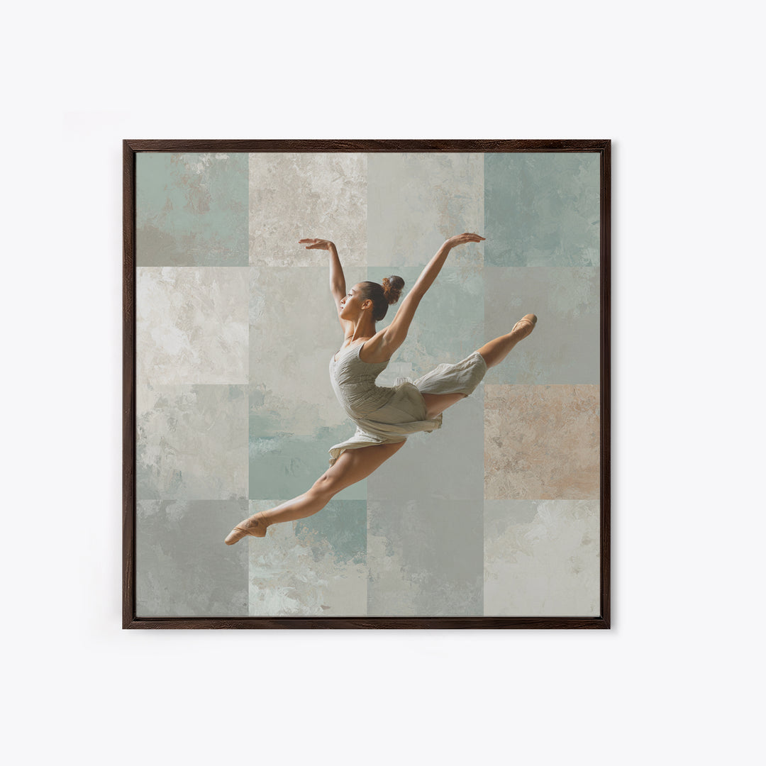 Dancer Leap with Painterly Energy Framed Canvas Print, Fitness Studio Art, Home Decor, Gym Decor, Fine Art, Motion, FSA-1x1-83
