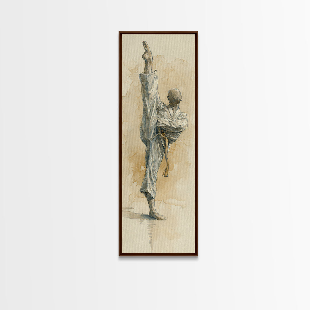 Martial Artist Pose Framed Canvas Print, Fitness Studio Art, Motivational Canvas, Gym Decor, Watercolor Art, Motion, FSA-1x3-31