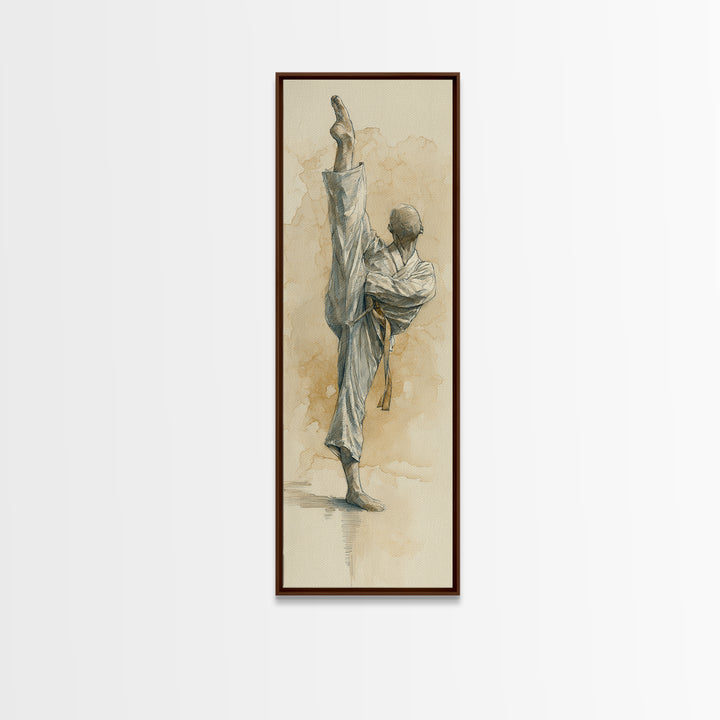 Martial Artist Pose Framed Canvas Print, Fitness Studio Art, Motivational Canvas, Gym Decor, Watercolor Art, Motion, FSA-1x3-31