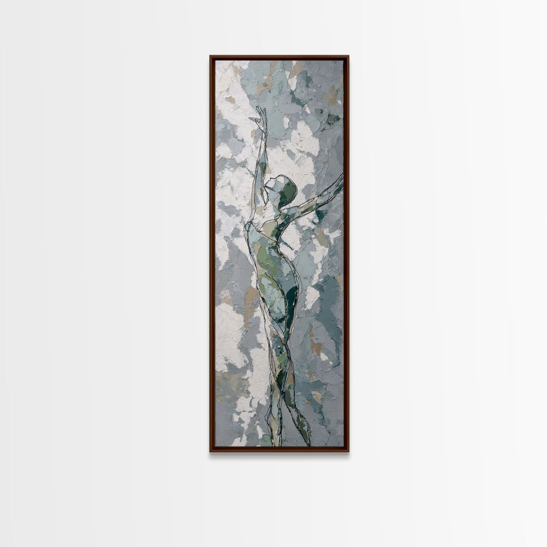 Pilates Figure in Elegant Contour Line Framed Canvas Print, Fitness Studio Art, Textured Painting, Gym Decor, Fine Art, Motion, FSA-1x3-80
