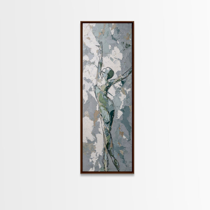 Pilates Figure in Elegant Contour Line Framed Canvas Print, Fitness Studio Art, Textured Painting, Gym Decor, Fine Art, Motion, FSA-1x3-80