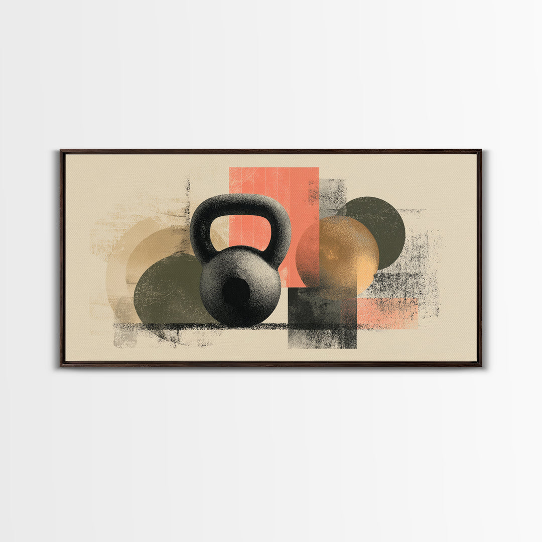 Kettlebell and Chalk Dust Canvas Print, Fitness Studio Art, Yoga Room Decor, Gym Decor, Abstract Art, Motion, Textured Painting, FSA-2x1-26