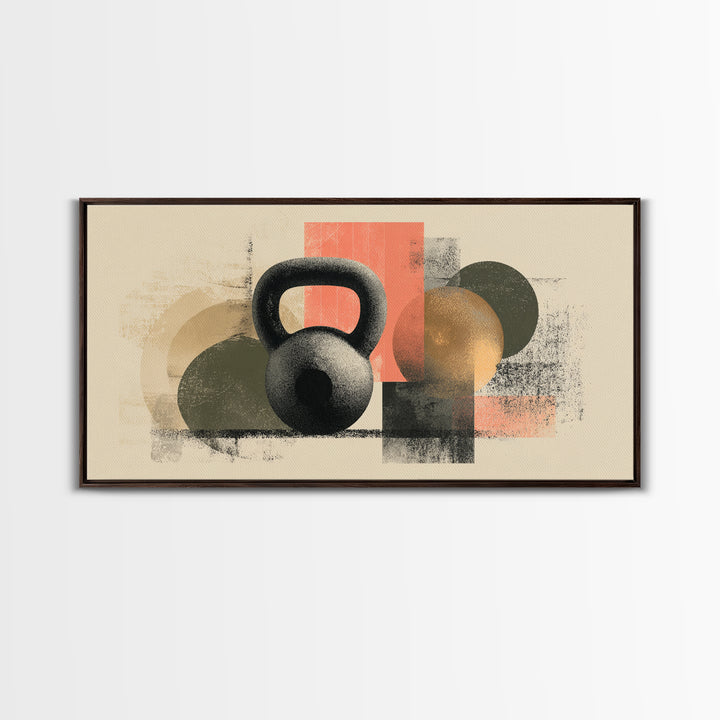 Kettlebell and Chalk Dust Canvas Print, Fitness Studio Art, Yoga Room Decor, Gym Decor, Abstract Art, Motion, Textured Painting, FSA-2x1-26