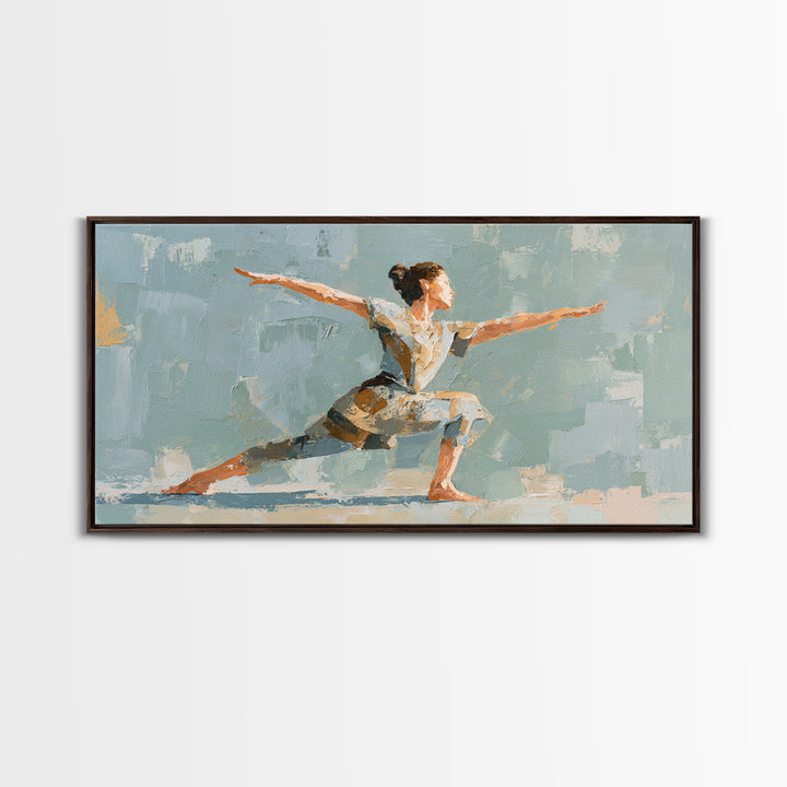 Yoga Warrior Pose Framed Canvas Print, Fitness Studio Art, Fitness, Gym Decor, Motion, Dancing Wall Art, Fitness Motivation, FSA-2x1-3