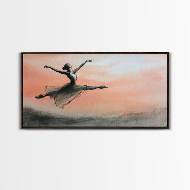 Dancer Leap with Painterly Energy Framed Canvas Print, Fitness Studio Art, Textured Painting, Gym Decor, Fine Art, Motion, FSA-2x1-7