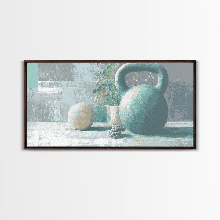 Kettlebell and Chalk Dust Canvas Print, Fitness Studio Art, Art Print, Gym Decor, Watercolor Art, Motion, Motivational Poster, FSA-2x1-74