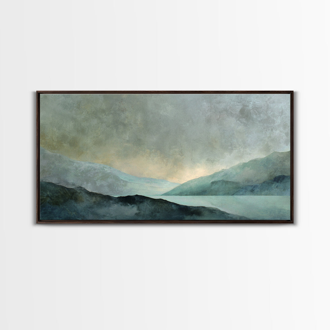 Sunrise over Mountains as Endurance Metaphor Framed Canvas Print, Fitness Studio Art, Aesthetic Room Decor, Gym Decor, Motion, FSA-2x1-92