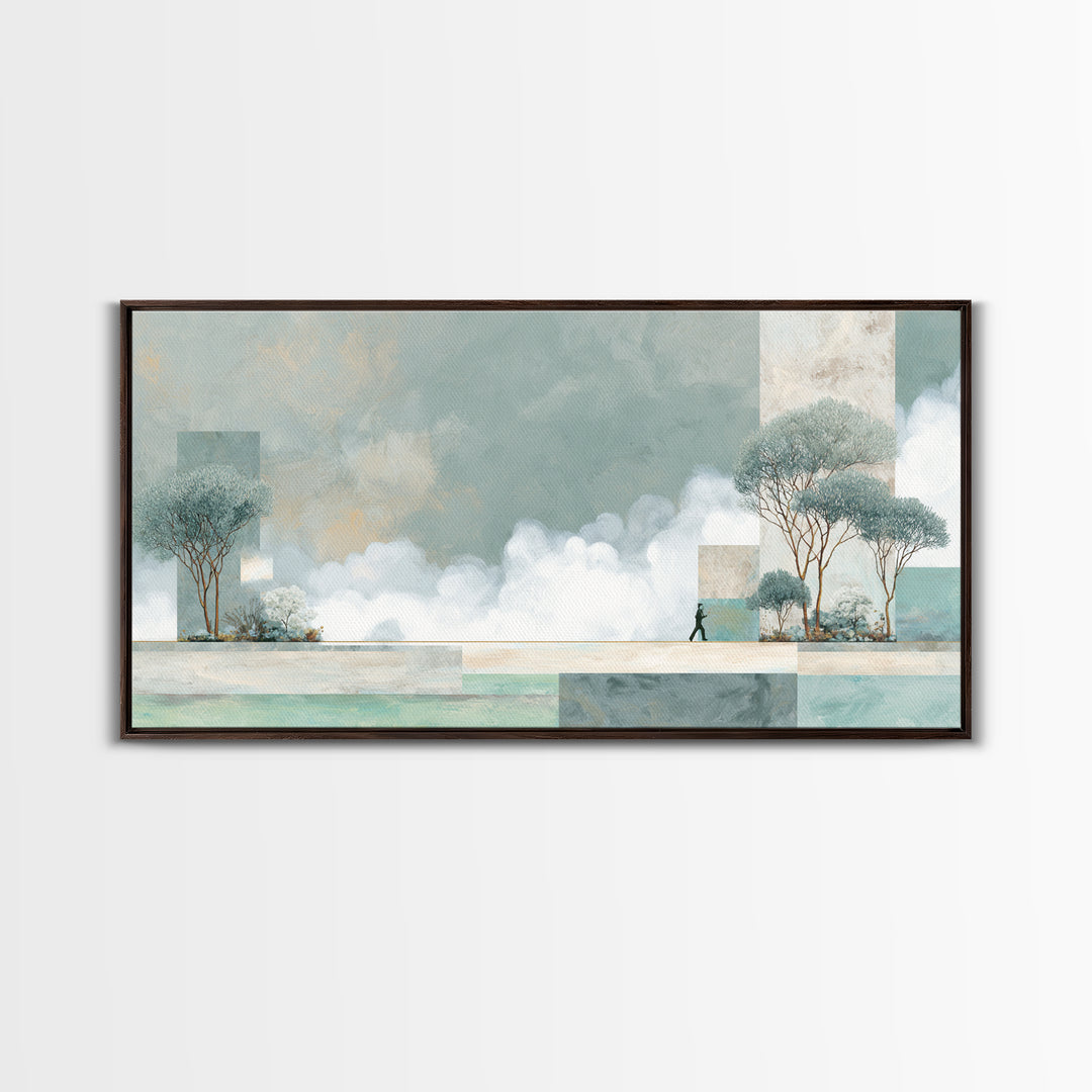 Runner Silhouette Breaking Through Morning Mist Canvas Print, Fitness Studio Art, Minimalist Decor, Gym Decor, Fine Art, Motion, FSA-2x1-93