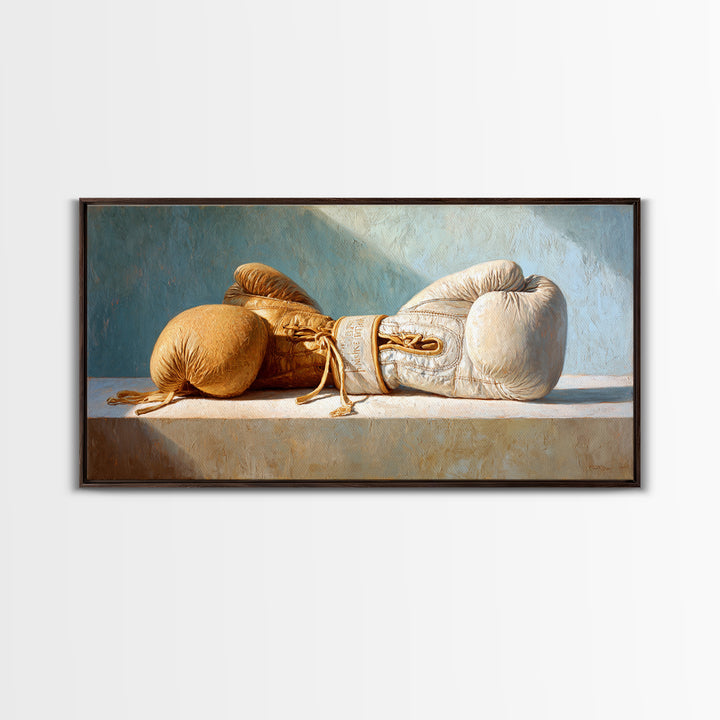 Boxing Gloves Still Life Framed Canvas Print, Fitness Studio Art, Contemporary Art, Gym Decor, Motion, Aesthetic Room Decor, FSA-2x1-97
