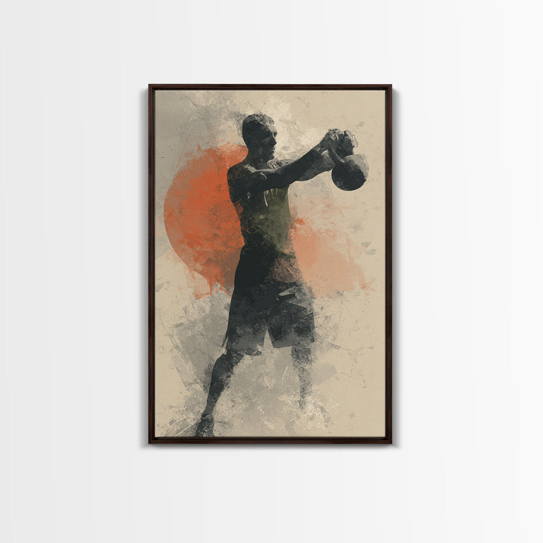 Kettlebell and Chalk Dust Canvas Print, Fitness Studio Art, Yoga Room Decor, Gym Decor, Oil Painting, Motion, Textured Painting, FSA-2x3-14