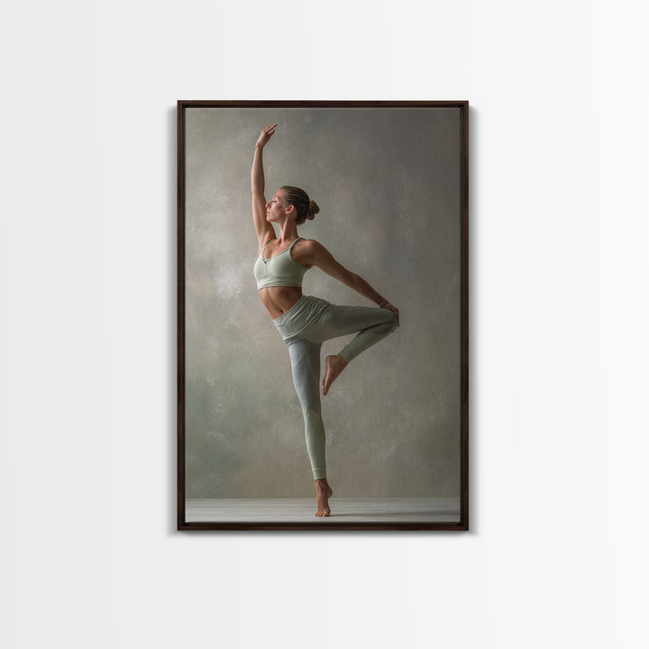 Female Athlete Stretching Framed Canvas Print, Fitness Studio Art, Dance Studio Decor, Gym Decor, Oil Painting, Motion, FSA-2x3-59