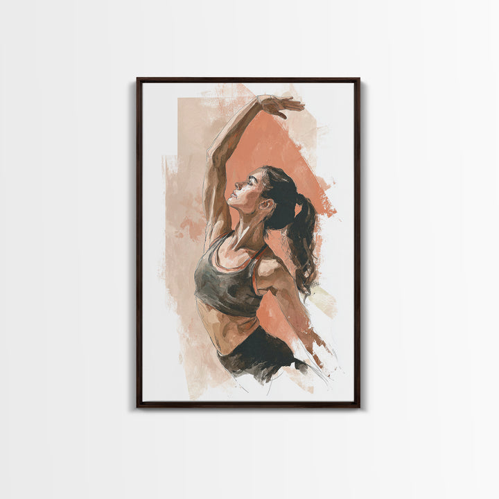 Female Athlete Stretching Framed Canvas Print, Fitness Studio Art, Boho Decor, Gym Decor, Abstract Art, Motion, Printable Art, FSA-2x3-83