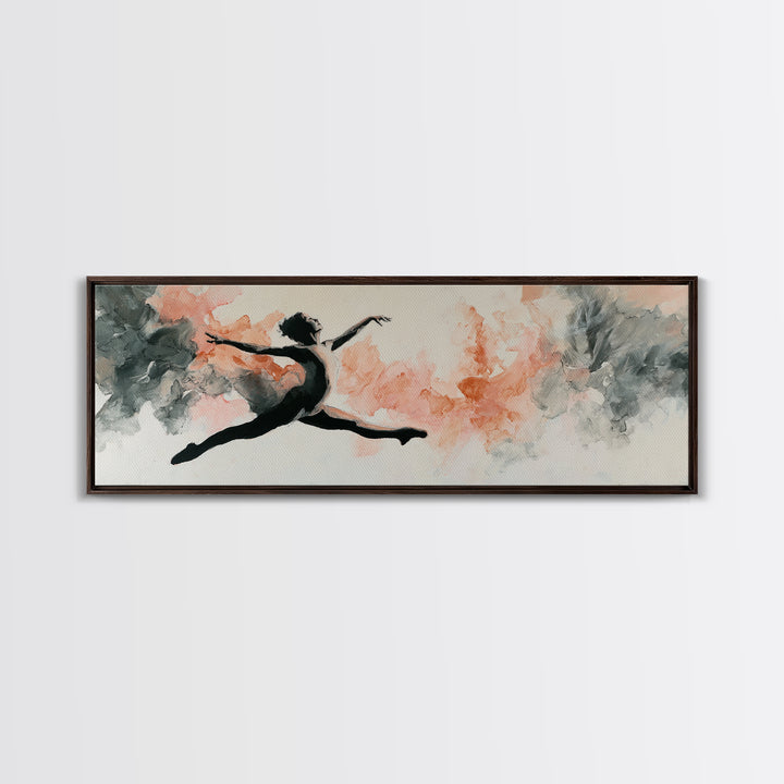 Dancer Leap with Painterly Energy Framed Canvas Print, Fitness Studio Art, Textured Painting, Gym Decor, Fine Art, Motion, FSA-3x1-51