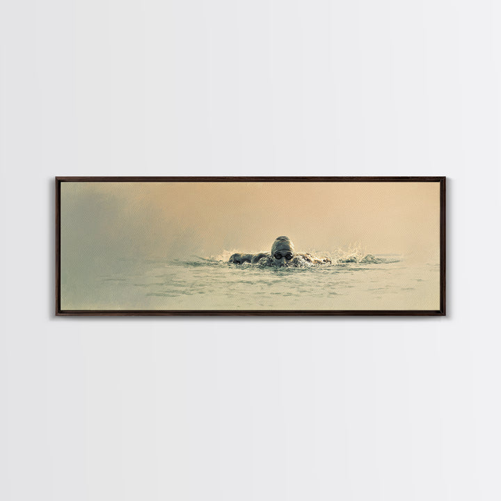 Swimmer Emerging Through Water Texture Framed Canvas Print, Fitness Studio Art, Large Wall Art, Gym Decor, Fine Art, Motion, FSA-3x1-82