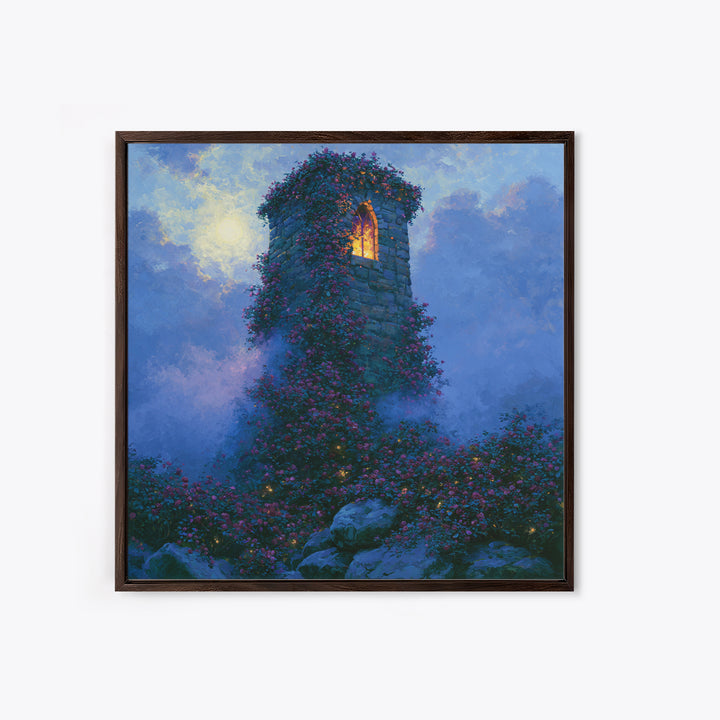 Rose Covered Tower Canvas Print, Fairy Tale Art, Folk Art, Living Room Decor, Fine Art, Storybook, Modern Decor, Fine Art Print, FTA-1x1-18