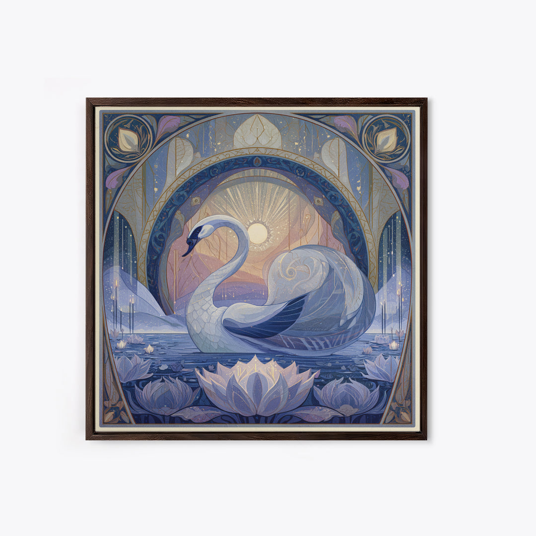 White Swan Transformation Scene Framed Canvas Print, Fairy Tale Art, Folk Art, Living Room Decor, Fine Art, Storybook, FTA-1x1-39