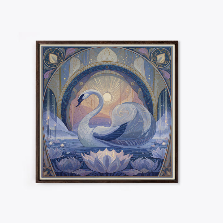 White Swan Transformation Scene Framed Canvas Print, Fairy Tale Art, Folk Art, Living Room Decor, Fine Art, Storybook, FTA-1x1-39