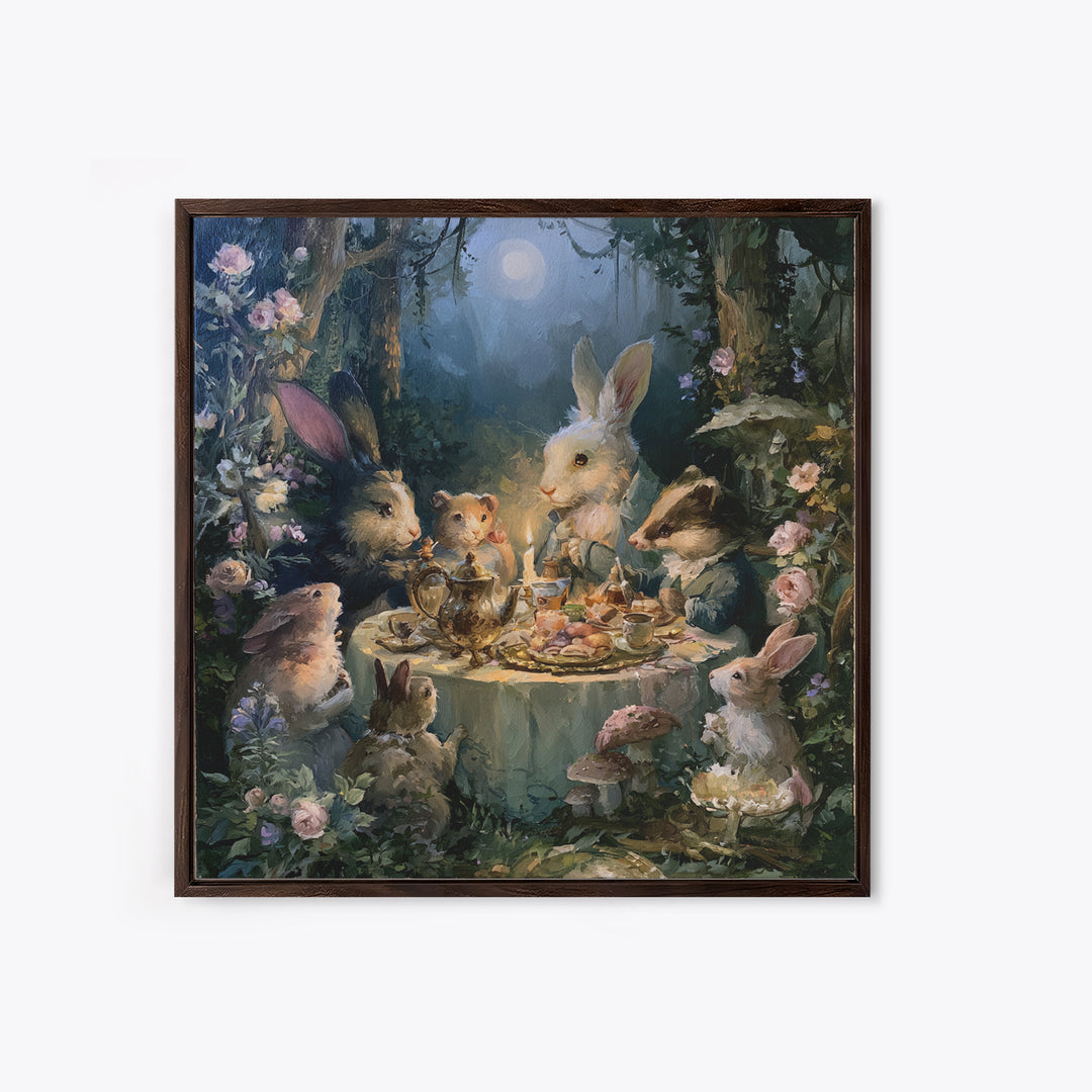 Woodland Tea Party Framed Canvas Print, Fairy Tale Art, Princess Wall Art, Living Room Decor, Oil Painting, Storybook, FTA-1x1-43