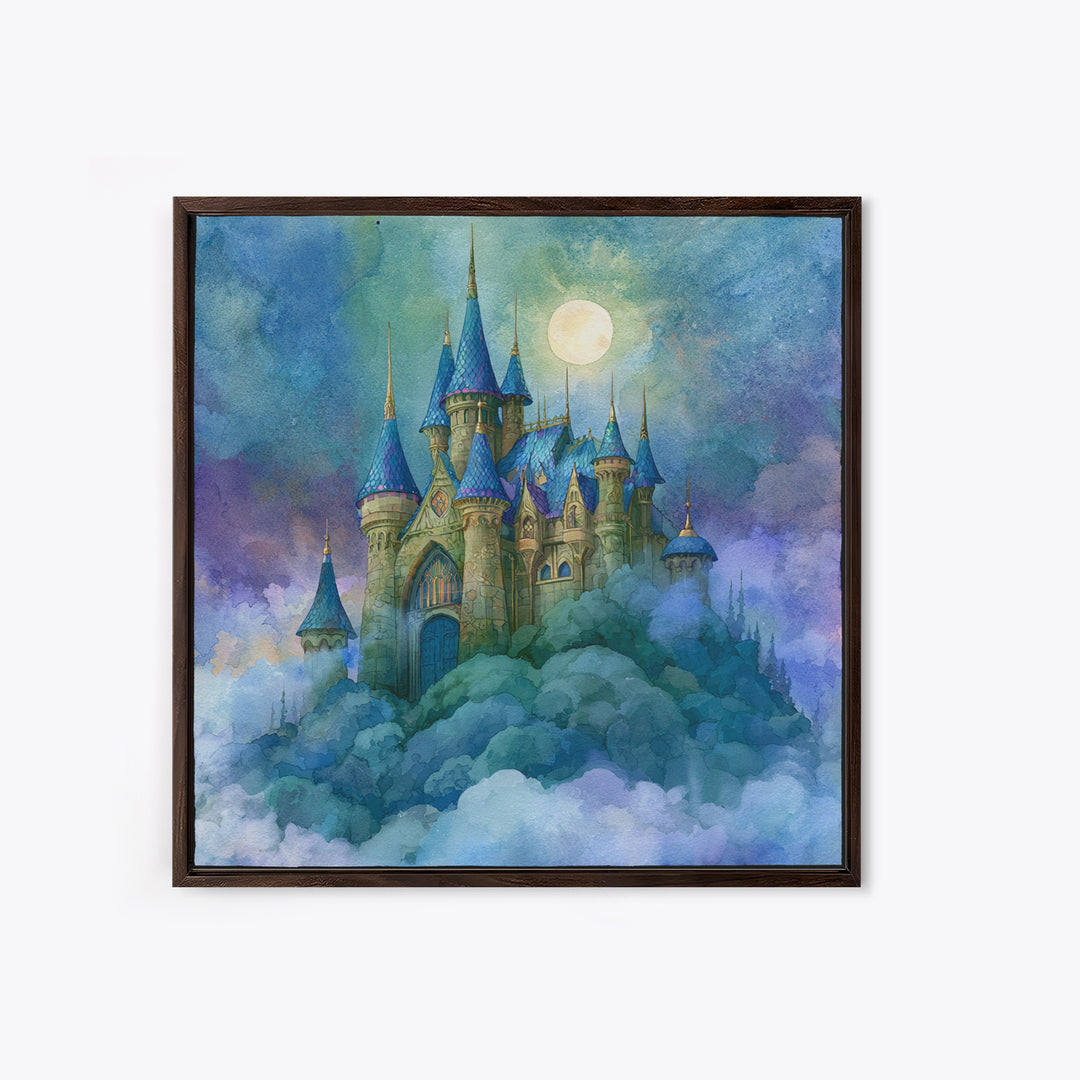 Storybook Castle on a Misty Hill Canvas Print, Fairy Tale Art, Fairy Art, Living Room Decor, Fine Art, Storybook, FTA-1x1-50