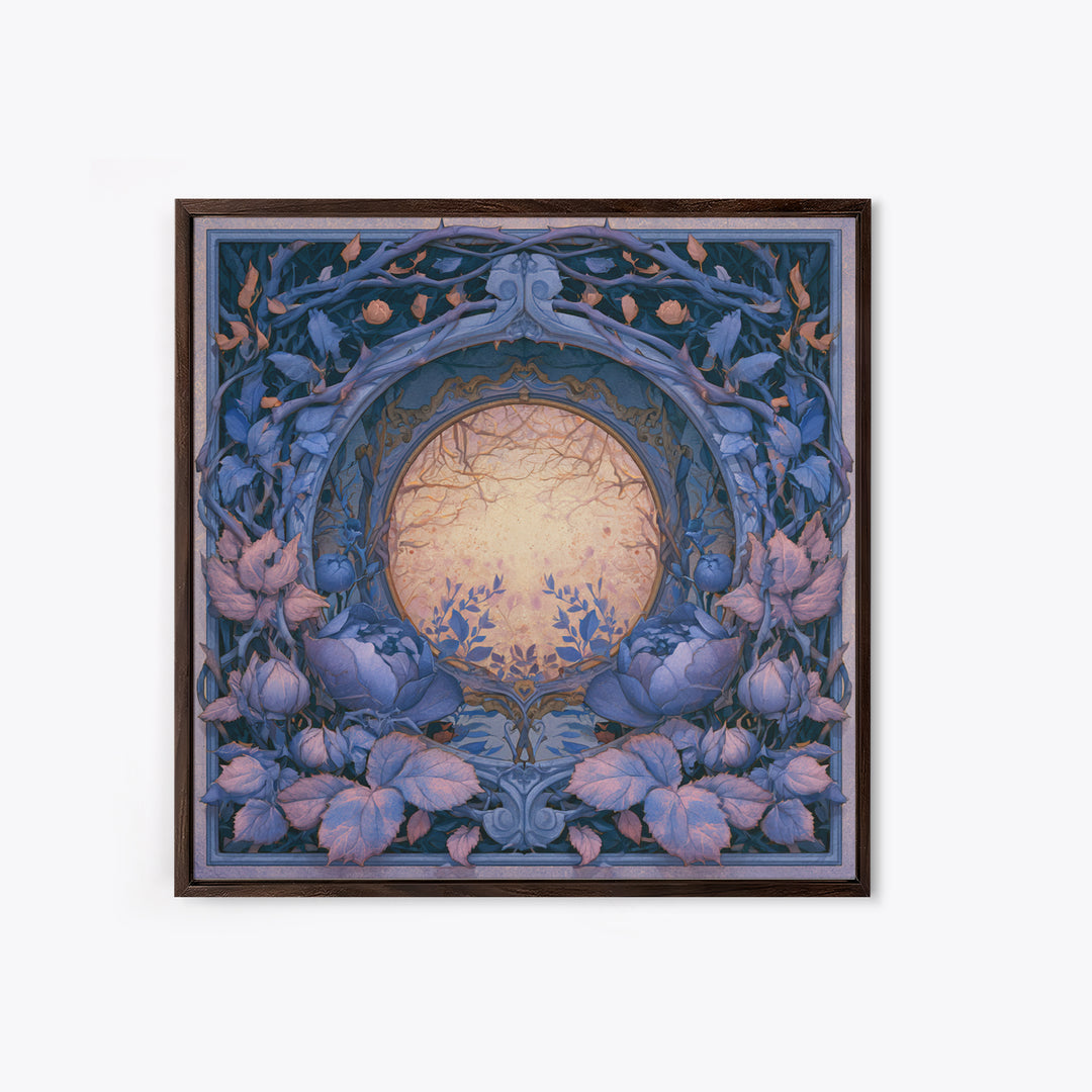 Magic Mirror Framed by Vines and Thorns Framed Canvas Print, Fairy Tale Art, Boho Decor, Living Room Decor, Oil Painting, FTA-1x1-61