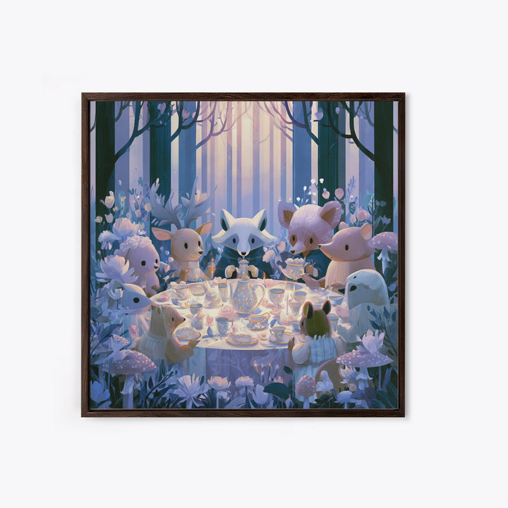 Woodland Tea Party Framed Canvas Print, Fairy Tale Art, Modern Decor, Living Room Decor, Fine Art, Storybook, Wall Decor, FTA-1x1-67