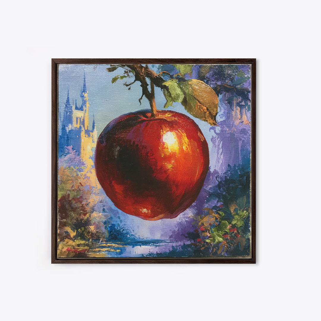 Enchanted Apple with Deep Red Shine Framed Canvas Print, Fairy Tale Art, Dark Art, Living Room Decor, Fine Art, Storybook, FTA-1x1-68