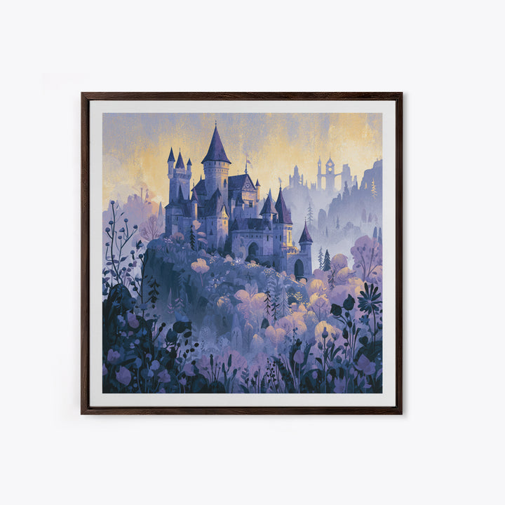 Storybook Castle on a Misty Hill Framed Canvas Print, Fairy Tale Art, Fine Art Print, Living Room Decor, Fine Art, Storybook, FTA-1x1-74