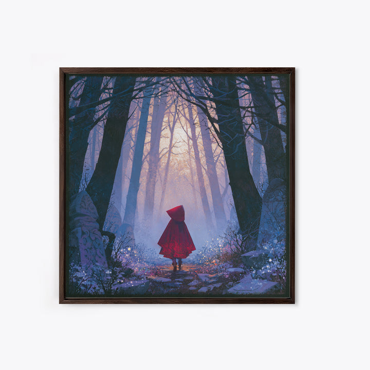 Red Cloak Figure Walking Through Dark Woods Canvas Print, Fairy Tale Art, Fine Art Print, Living Room Decor, Storybook, FTA-1x1-80