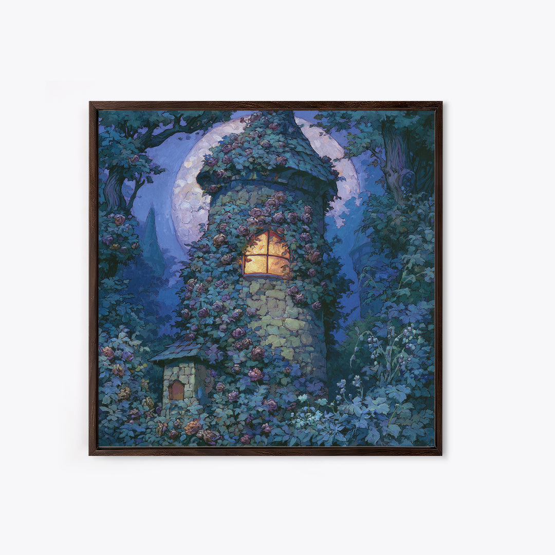 Rose Covered Tower Canvas Print, Fairy Tale Art, Neutral Decor, Living Room Decor, Fine Art, Storybook, Home Decor, Wall Decor, FTA-1x1-90