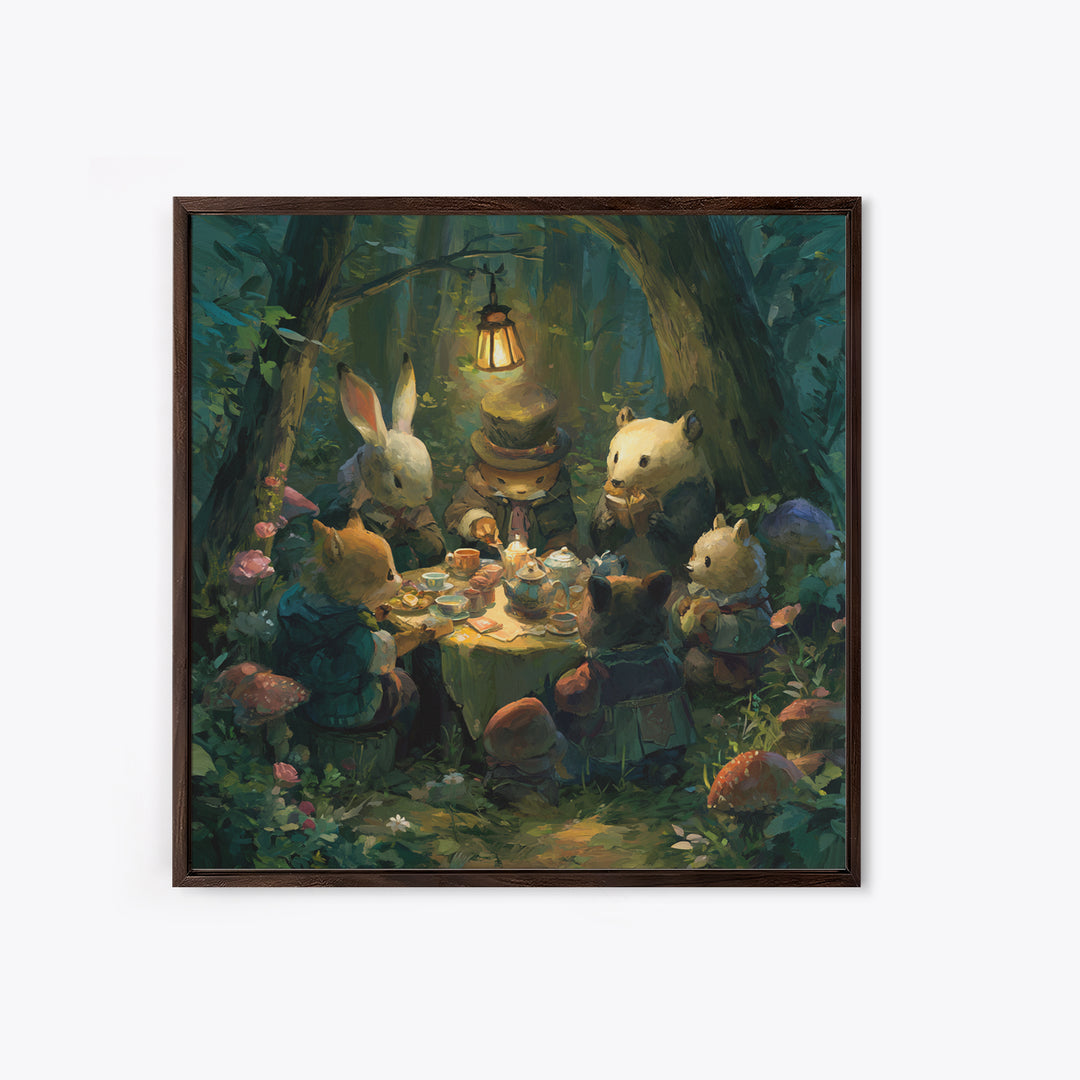 Woodland Tea Party Canvas Print, Fairy Tale Art, Room Decor, Living Room Decor, Storybook, Original Art, Nursery Wall Art, FTA-1x1-91