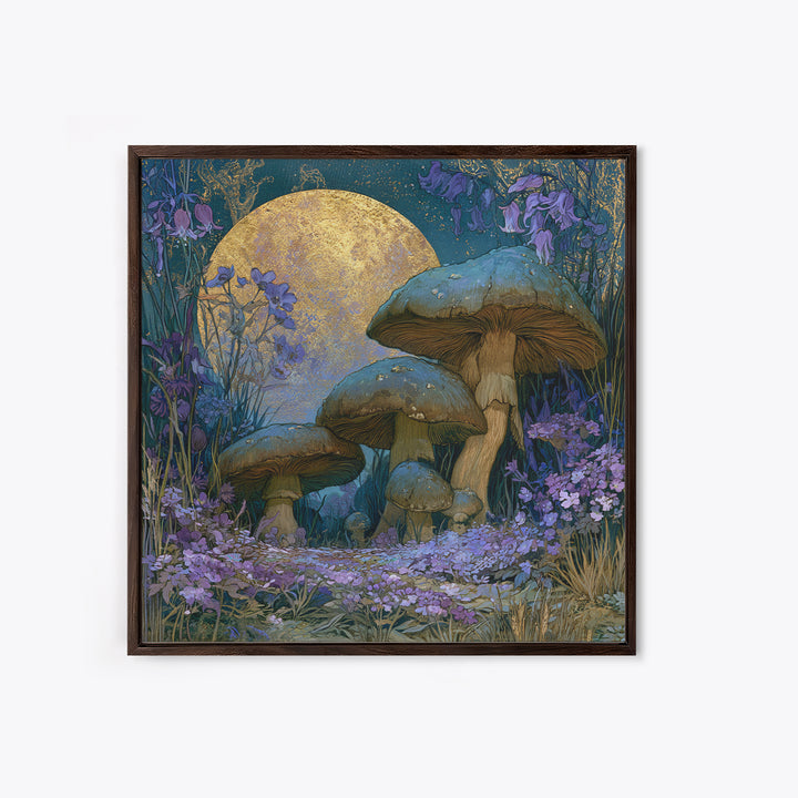Fairy Ring of Mushrooms and Wildflowers Framed Canvas Print, Fairy Tale Art, Wall Art, Living Room Decor, Watercolor Art, FTA-1x1-93