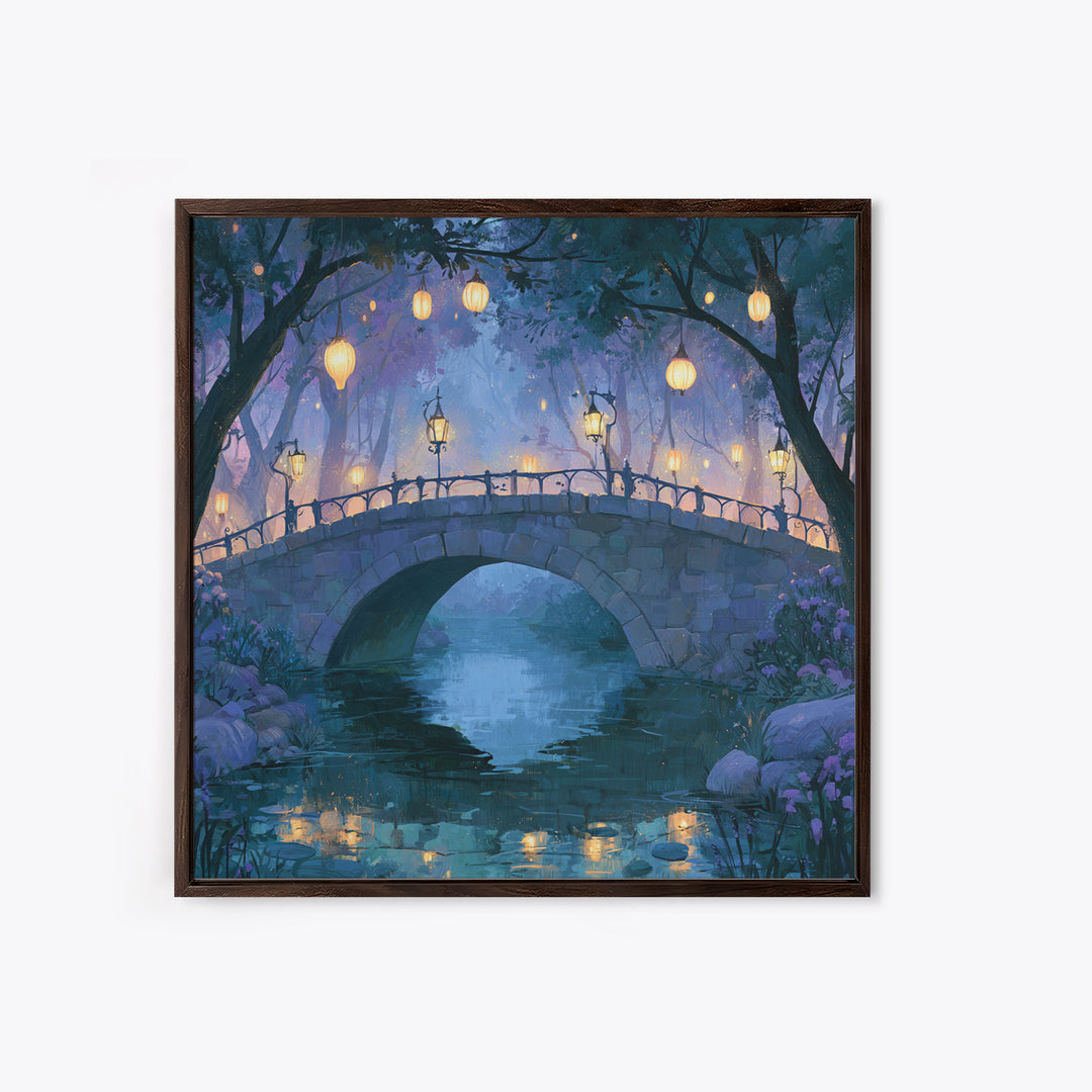Lantern Lit Bridge Canvas Print, Fairy Tale Art, Fine Art Print, Living Room Decor, Fine Art, Storybook, Painting, Art Prints, FTA-1x1-95