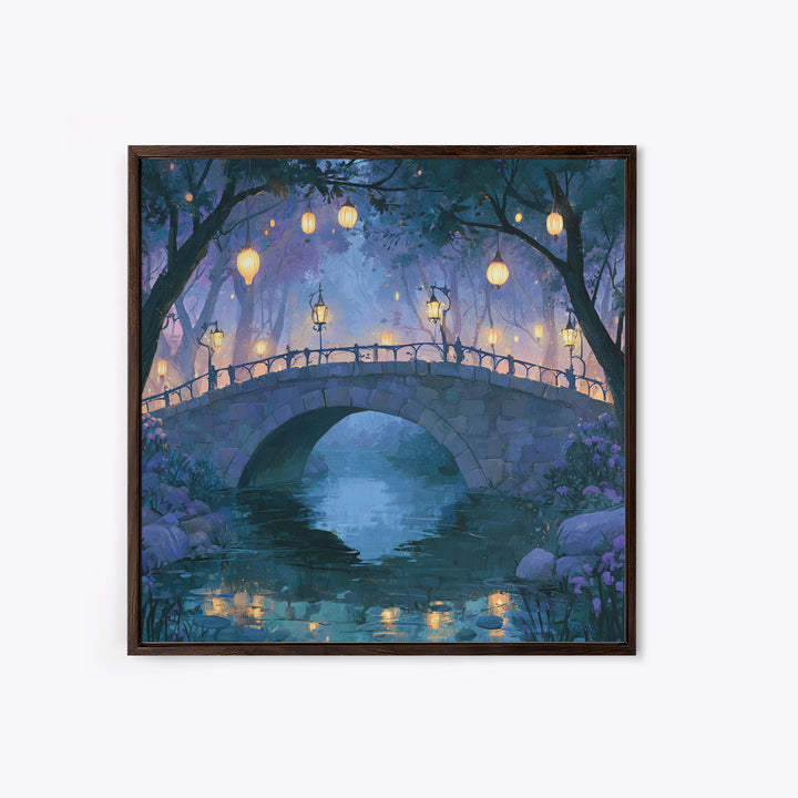 Lantern Lit Bridge Canvas Print, Fairy Tale Art, Fine Art Print, Living Room Decor, Fine Art, Storybook, Painting, Art Prints, FTA-1x1-95