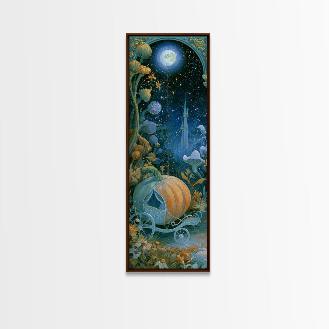 Pumpkin Carriage under Midnight Sky Canvas Print, Fairy Tale Art, Mixed Media Art, Living Room Decor, Fine Art, Storybook, FTA-1x3-100