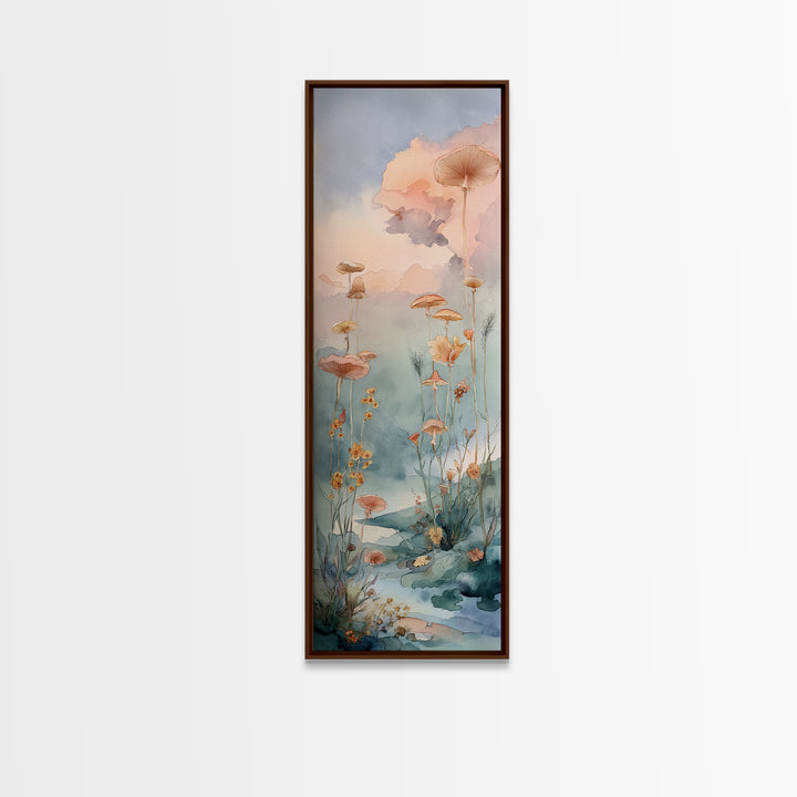 Sleeping Fox Beside a Magical Mushroom Ring Framed Canvas Print, Fairy Tale Art, Abstract Art, Living Room Decor, Storybook, FTA-1x3-15