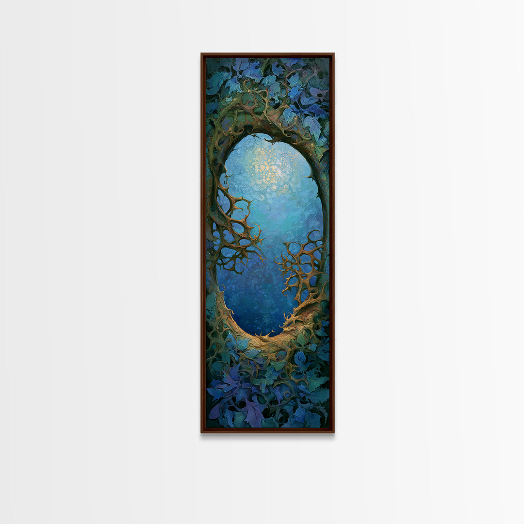 Magic Mirror Framed by Vines and Thorns Canvas Print, Fairy Tale Art, Art Nouveau, Living Room Decor, Fine Art, Storybook, FTA-1x3-25