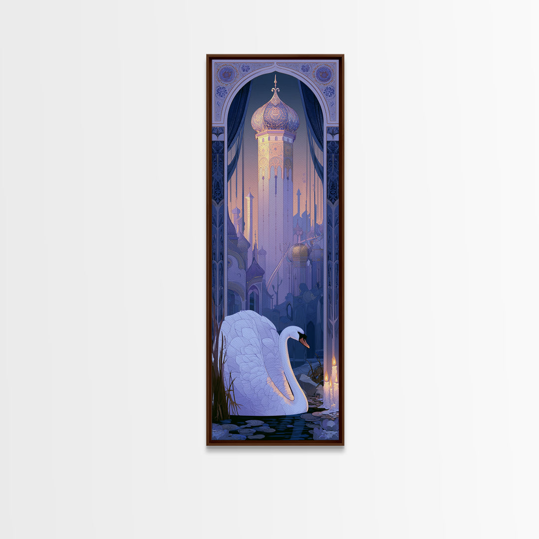 White Swan Transformation Scene Canvas Print, Fairy Tale Art, Boho Wall Art, Living Room Decor, Oil Painting, Storybook, FTA-1x3-27