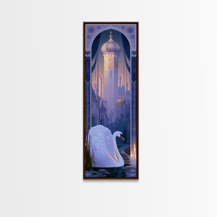 White Swan Transformation Scene Canvas Print, Fairy Tale Art, Boho Wall Art, Living Room Decor, Oil Painting, Storybook, FTA-1x3-27