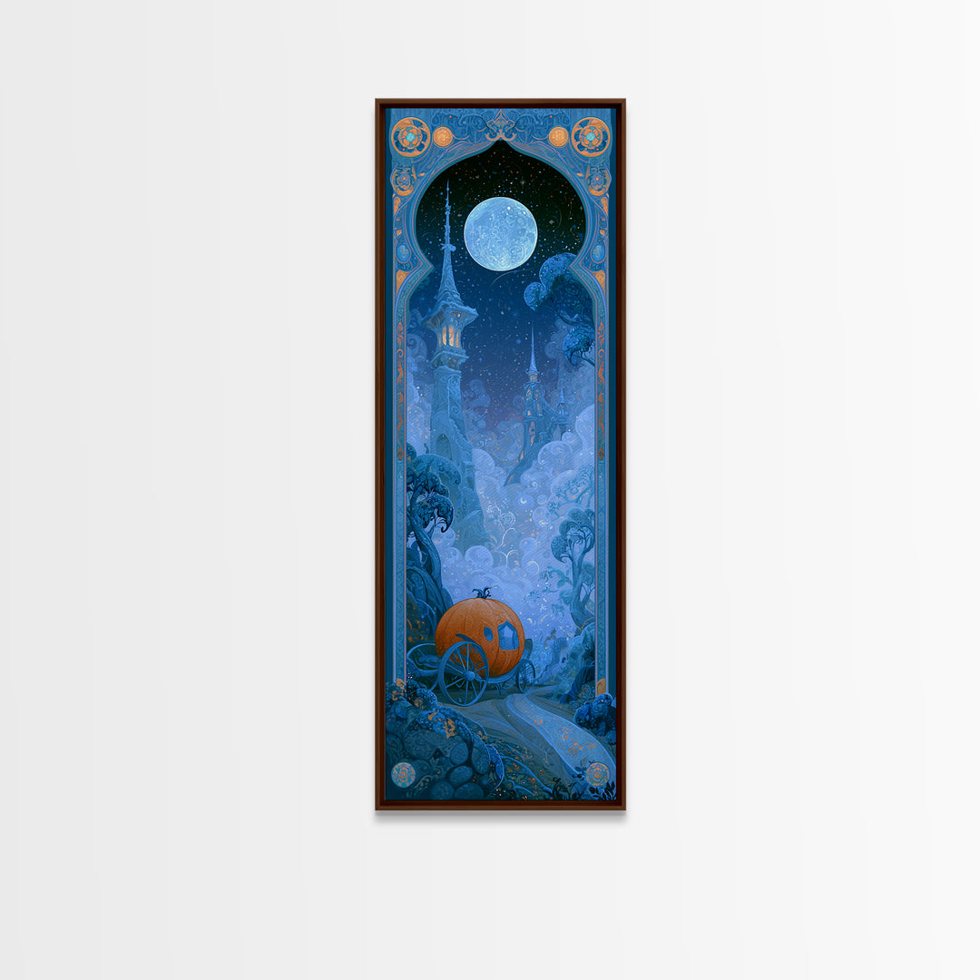 Pumpkin Carriage under Midnight Sky Canvas Print, Fairy Tale Art, Art Prints, Living Room Decor, Fine Art, Storybook, FTA-1x3-28