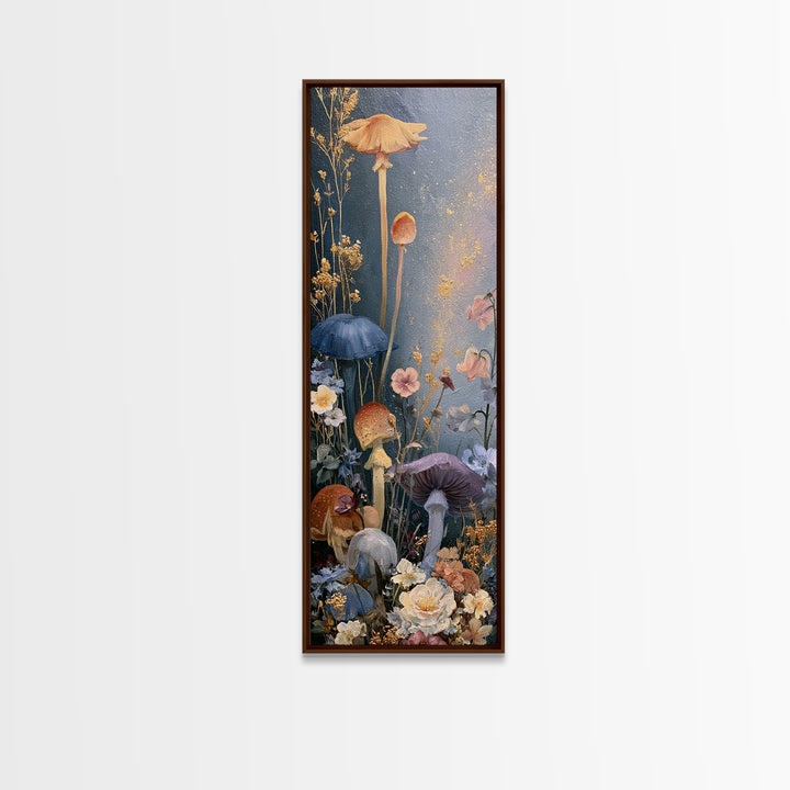 Fairy Ring of Mushrooms and Wildflowers Canvas Print, Fairy Tale Art, Nursery Art, Living Room Decor, Oil Painting, Storybook, FTA-1x3-33