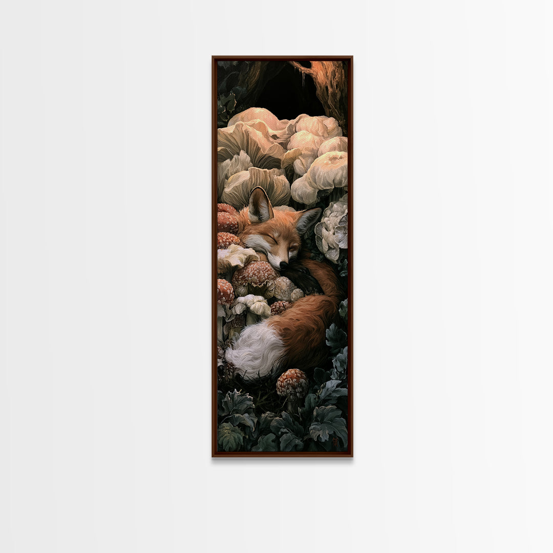 Sleeping Fox Beside a Magical Mushroom Ring Canvas Print, Fairy Tale Art, Nursery Art, Living Room Decor, Fine Art, Storybook, FTA-1x3-39