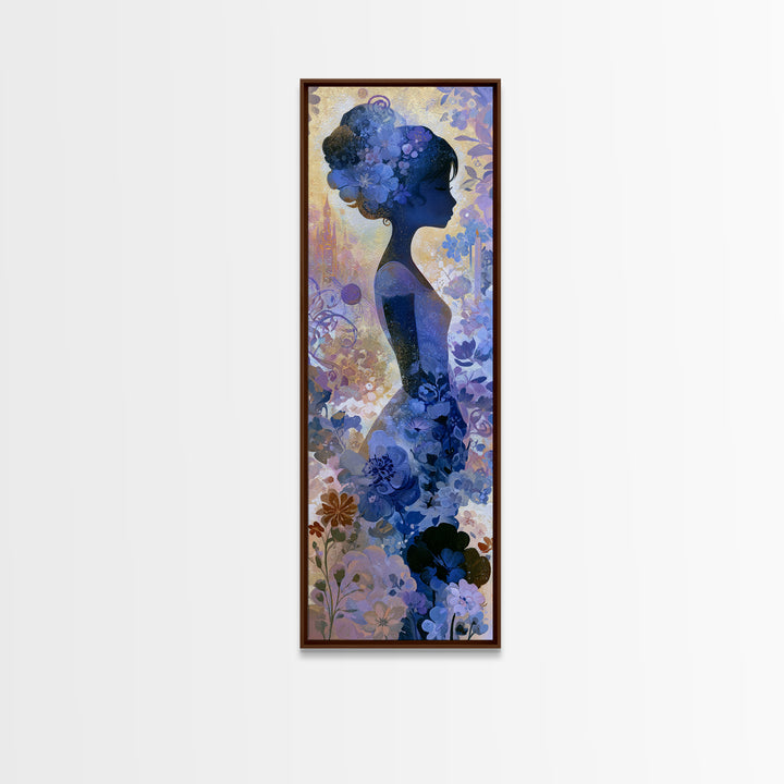 Princess Silhouette with Moonlit Garden Flowers Canvas Print, Fairy Tale Art, Printable Art, Living Room Decor, Oil Painting, FTA-1x3-40