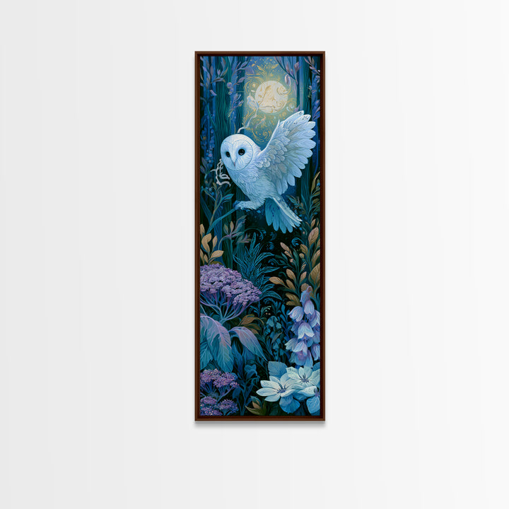 Owl Messenger Carrying a Tiny Ribbon Framed Canvas Print, Fairy Tale Art, Textured Painting, Living Room Decor, Storybook, FTA-1x3-53