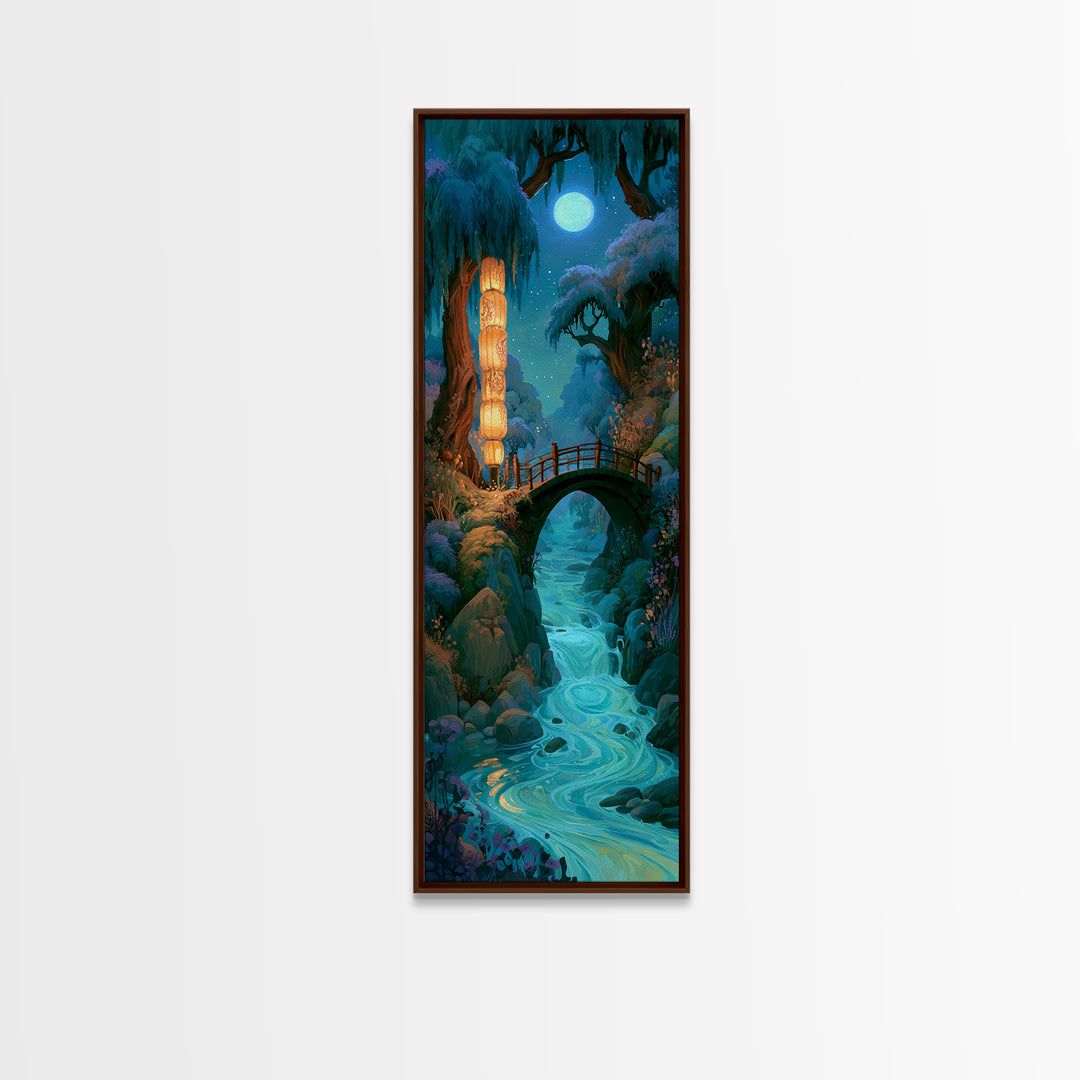 Lantern Lit Bridge Canvas Print, Fairy Tale Art, Dark Art, Living Room Decor, Fine Art, Storybook, Statement Artwork, FTA-1x3-59