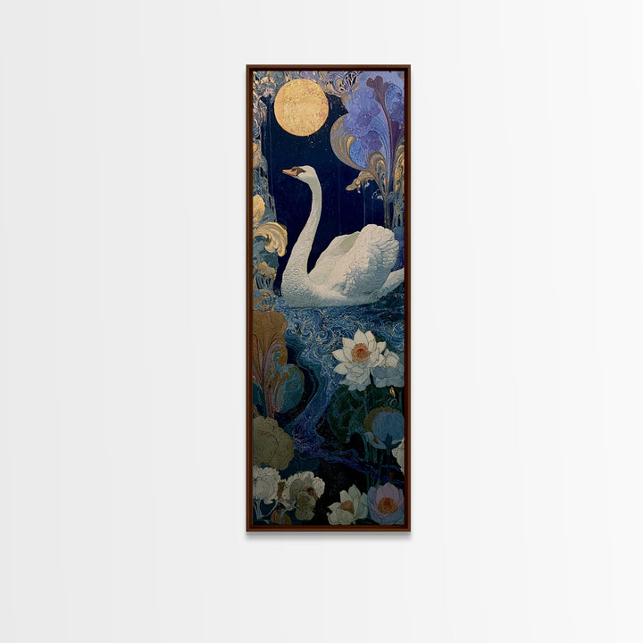 White Swan Transformation Scene Framed Canvas Print, Fairy Tale Art, Neutral Decor, Living Room Decor, Fine Art, Storybook, FTA-1x3-75