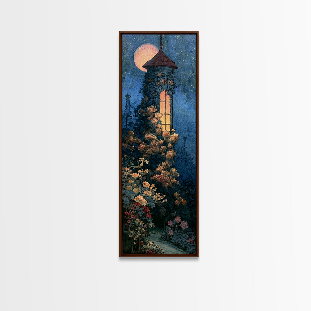 Rose Covered Tower Canvas Print, Fairy Tale Art, Statement Artwork, Living Room Decor, Fine Art, Storybook, Art Prints, FTA-1x3-78