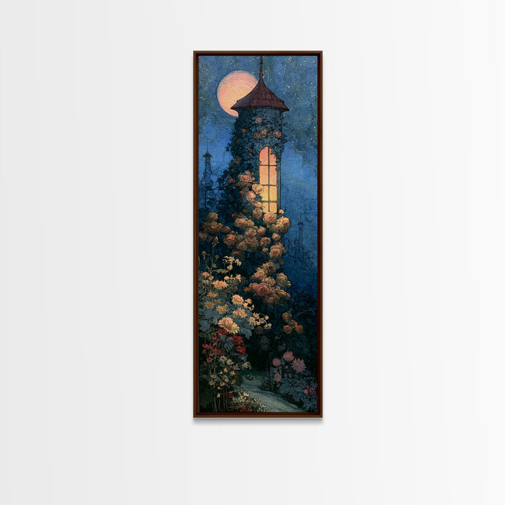 Rose Covered Tower Canvas Print, Fairy Tale Art, Statement Artwork, Living Room Decor, Fine Art, Storybook, Art Prints, FTA-1x3-78