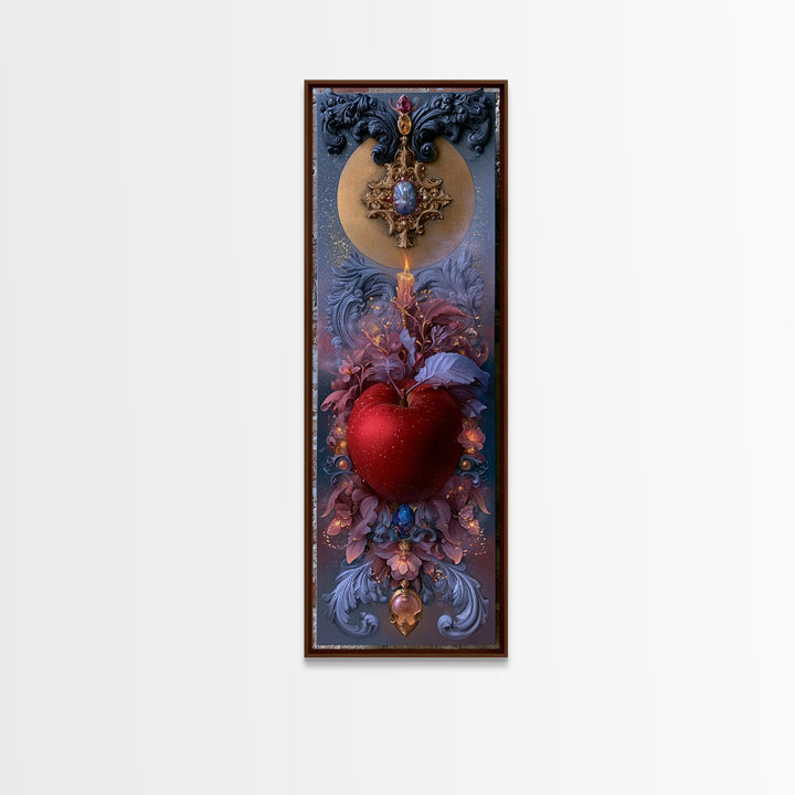 Enchanted Apple with Deep Red Shine Framed Canvas Print, Fairy Tale Art, Dark Art, Living Room Decor, Fine Art, Storybook, FTA-1x3-80