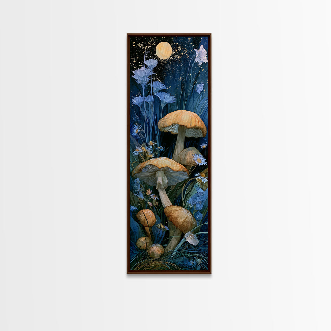 Fairy Ring of Mushrooms and Wildflowers Canvas Print, Fairy Tale Art, Folk Art, Living Room Decor, Fine Art, Storybook, FTA-1x3-81