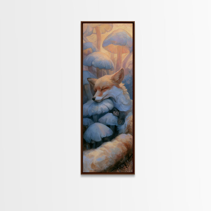 Sleeping Fox Beside a Magical Mushroom Ring Canvas Print, Fairy Tale Art, Statement Artwork, Living Room Decor, Storybook, FTA-1x3-87